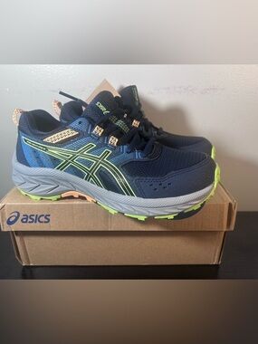 ASICS Kids Navy with Lime and Peach Trail Sneakers